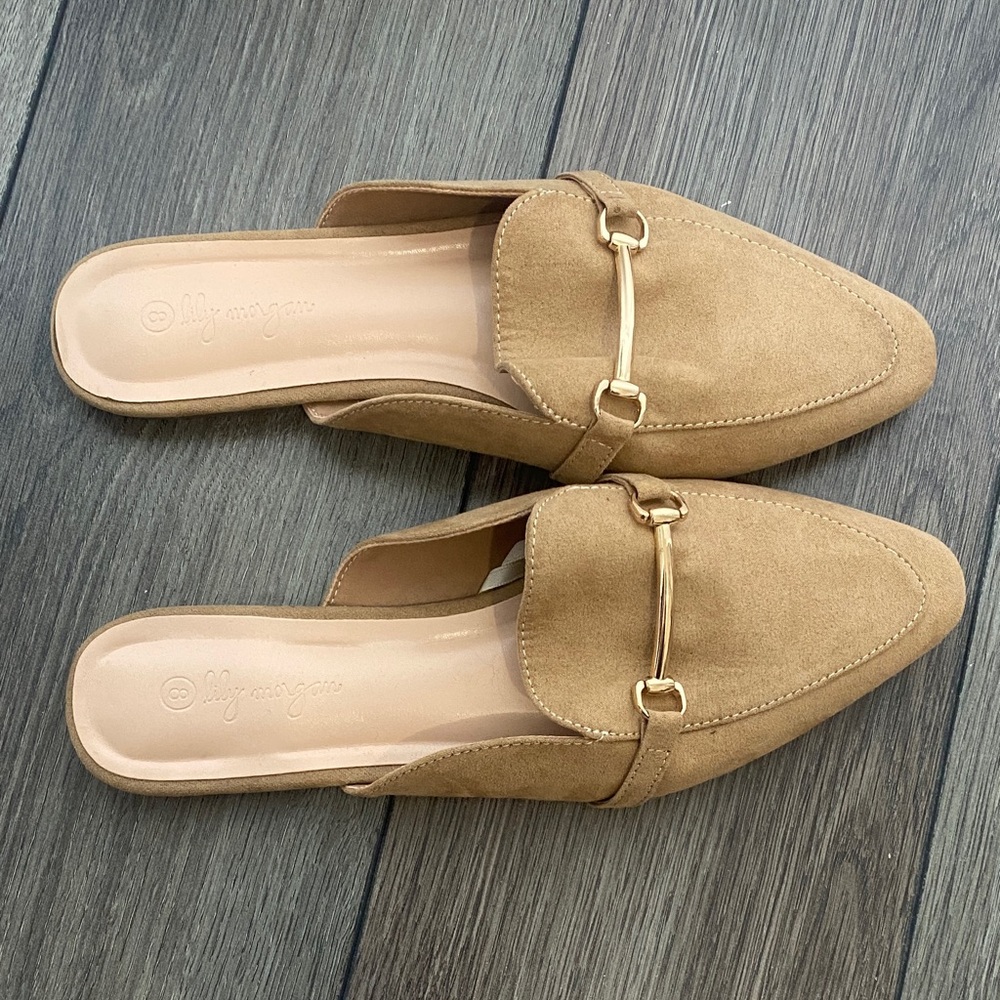Suede Backless Loafer Mules in Camel